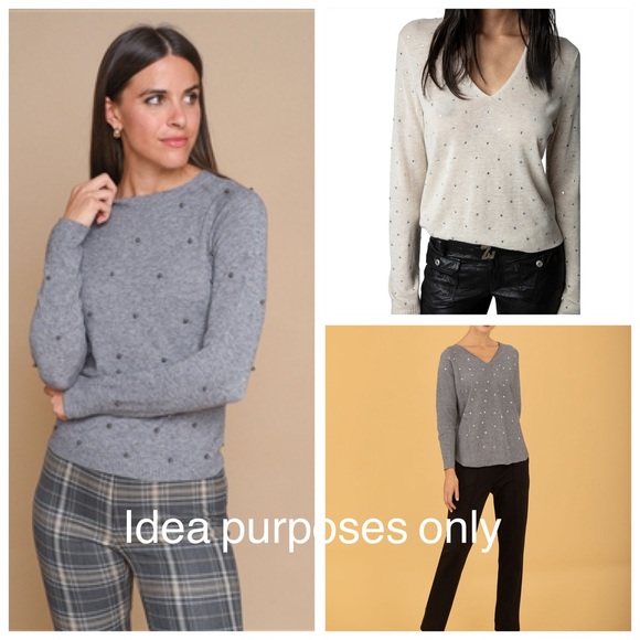 Ann Taylor Gray V-Neck Sweater with gemstone - Picture 3 of 11